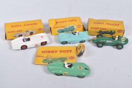 FOUR BOXED DIECAST DINKY TOYS MODEL SPORTS CARS, the first a Mercedes Benz Racing Car, reference