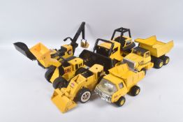 FIVE ITEMS OF TONKA TOYS CONSTRUCTION EQUIPMENT, Bulldozer, two wheeled articulated Loading Shovels,