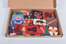 SMALL BOX CONTAINING FORTY SEVEN BRITISH, INDIAN AND COMMONWEALTH MILITARY UNIT & FORMATION PATCHES,