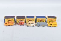 FIVE BOXED MOKO LESNEY MODELS, Horse Drawn Milk Float, No.7, one shaft broken, red paint to