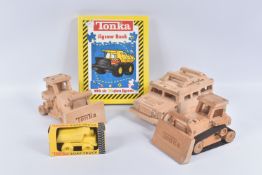 THREE UNBOXED WOODEN TONKA TOYS, Humvee Military Vehicle and two Bulldozers, all appear complete and