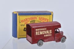 A BOXED MOKO LESNEY BEDFORD REMOVALS VAN, No.17, maroon body with gold trim, in very good