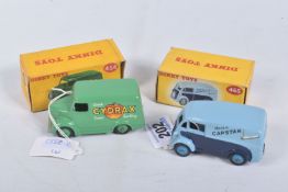 TWO BOXED DINKY TOYS VANS, Trojan 'Cydrax', No.454, green body with three green ridged hubs and