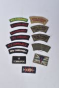 A SELECTION OF ROYAL MARINE COMMANDO UNIT SHOULDER PATCHES, to include a rare 101 Troop number 6
