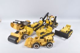 SEVEN ITEMS OF TONKA TOYS CONSTRUCTION EQUIPMENT, two tracked Loading Shovels with rear Ditching