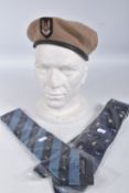 SPECIAL AIR SERVICE (SAS) UKSF SAND COLOURED BERET COMPLETE WITH SHIELD BADGE, used condition,