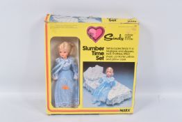 A BOXED MARX SINDY SLUMBER TIME SET, reference 1222, doll featured in blue night time outfit, bed