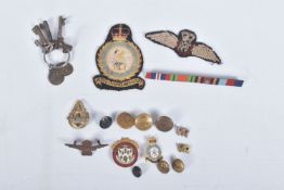 A SMALL ASSORTMENT OF WWII AND LATER RAF ITEMS, this lot includes a medal ribbon bar, blazer