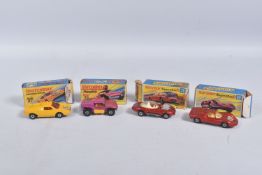 FOUR BOXED MATCHBOX SUPERFAST MODEL CARS, the first a 27 e New Lamborghini Countach, yellow body,