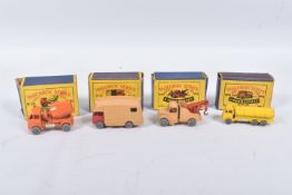 FOUR BOXED MOKO LESNEY LORRY/TRUCK MODELS, E.R.F. Road Tanker, No.11, yellow with silver trim, but