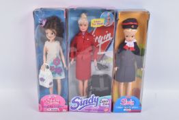 THREE BOXED SINDY CABIN CREW DOLLS, the first a 1972 classic BEA Cabin Crew, 00419, blonde hair,