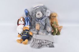 A QUANTITY OF MODERN SOFT TOYS, to include Silver Tag Bears by Suki, 'Samuel' complete with