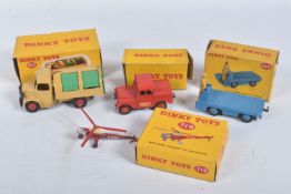 FOUR BOXED DINKY TOYS VEHICLES, Bedford Refuse Wagon, No.252, tan body, green shutters, red hubs,
