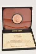 A GOLD CAYMAN ISLANDS 1972 $25 GOLD PROOF, .500 fine, 13.82 grams, 26.5mm diameter, commemorating