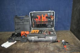 AN RS COMPONENTS SUITCASE TOOLBOX WITH ELECTRICAL TOOLS, including a J.Drummond test lamp,