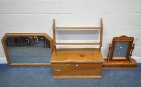A PINE BLANKET CHEST, with twin metal handles, width 93cm x depth 46cm x height 41cm, a two tier