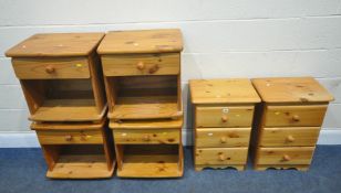 SIX MODERN PINE BEDSIDE CABINET, condition report: all with marks, scuffs, stains, discolouration,