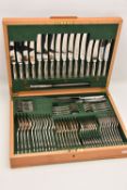 A WOODEN CANTEEN OF 'JOHN B CHATTERLEY & SONS LTD' CUTLERY, an eight person place setting of