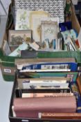 TWO BOXES OF ASSORTED VINTAGE EPHEMERA AND BOOKS to include a large quantity of assorted black and