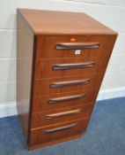 G PLAN, A MID CENTURY FRESCO TEAK CHEST OF SIX DRAWERS, width 54cm x depth 46cm x height 101cm,