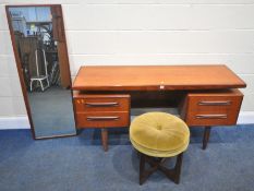 G PLAN, A MID CENTURY FRESCO TEAK DRESSING TABLE, fitted with four drawers, raised on tapered