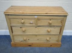 A 19TH CENTURY PINE CHEST OF TWO SHORT OVER TWO LONG DRAWERS, width 106cm x depth 46cm x height