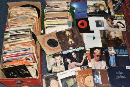 TWO BOXES OF RECORDS, approximately two hundred and fifty singles, by artists to include The Rolling