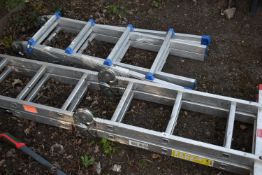 A YOUNGMAN 200 ALUMINIUM FOUR PART MULTI PURPOSE LADDER, and another folding ladder, condition