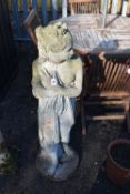 A WEATHERED COMPOSITE GARDEN FIGURE, of a semi clad Grecian woman, height 117cm, condition report: