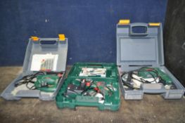 THREE BOSCH POWER TOOLS comprising of an Easycut 12 12v nano chain saw in case with two batteries