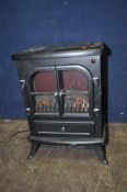 A GALLEON FIRES BLACK ELECTRIC STOVE, width 39cm x depth 27cm x height 54cm (PAT pass and working)