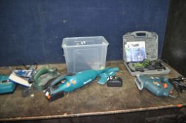 A SELECTION OF POWER TOOLS, including a Makita 18v car vac with two batteries and charger, a Bosch