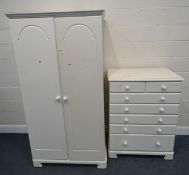 SHEREDON FURNITURE, A WHITE TWO PIECE BEDROOM SUITE, comprising a double door wardrobe, width 98cm x