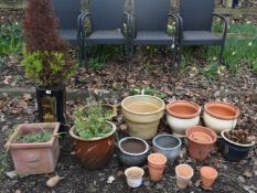 A COLLECTION OF VARIOUS PLANT POTS, of various styles, materials, shapes and sizes, to include two