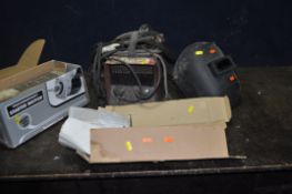 A VINTAGE ELTO SUPER 60 ELECTRIC ARC WELDING PLANT with electrode clamp and earth clamp, a helmet, a