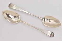 A PAIR OF SILVER GEORGE III 'PETER & ANN BATEMAN' TABLESPOONS, Old English pattern with engraved