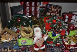 FOUR BOXES AND LOOSE CHRISTMAS, included a 7ft artificial Scandinavian tree, and two 5ft one