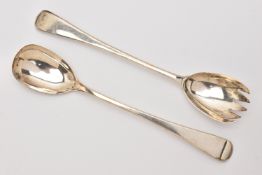 A PAIR OF SILVER GEORGE III 'PETER & WILLIAM BATEMAN' SALAD SERVERS, Old English pattern polished
