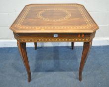 A 20TH CENTURY GAMES TABLE, with a variety of playing surfaces, comprising a green baize, a chess