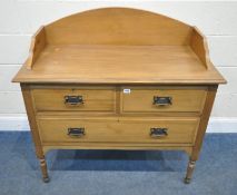 AN EARLY 20TH CENTURY WASHSTAND, with raised back and sides, fitted with two short over one long