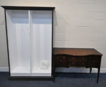 A BLACK AND WHITE PAINTED DOUBLE OPEN BOOKCASE, with ten shelves, width 130cm x depth 38cm x