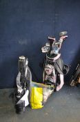 A SET OF BEN SAYERS M7 PINK GOLF CLUBS with twelve clubs, in a matching bag, a spare bag and a bag