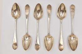 SIX 1795 EDINBURGH SILVER SCOTTISH CELTIC POINT TABLESPOONS, each with an engraved monogram to the