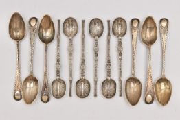 TWO SETS OF SIX SPOONS, the first a set of six Georgian bright cut pattern teaspoons with vacant