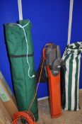A FLYMO GARDEN VAC (PAT pass and working) along with two bags containing gazebos (unknown if