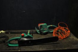 A BOSCH AHS 600-24 ST ELECTRIC HEDGE TRIMMER (PAT fail due to taped cable) and a Bosch AKE 35
