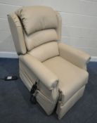 A REPOSE CREAM LEATHER ELECTRIC RISE AND RECLINE ARMCHAIR, condition report: PAT pass and working,