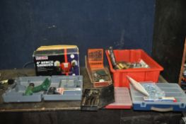 A SEALEY 6'' BENCH GRINDER IN ORIGINAL BOX, a Bosch 7.2v drill with two batteries and charger and