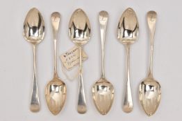 A SET OF SIX GEORGIAN SILVER TEASPOONS, Old English pattern with engraved initial 'L' to the