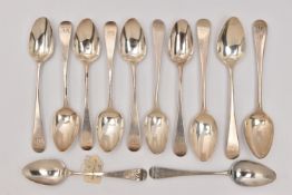 A BAG OF ASSORTED SILVER TEASPOONS, various Old English pattern teaspoons, all engraved to the